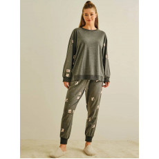 Qadın üçün pijama dəsti, boz basqılı, 44 - 27402 Qadın üçün pijama dəsti, boz basqılı, 44 - 27402