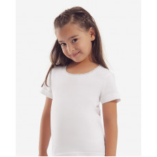 Uşaq (Qız) üçün açıq yaxa futbolka - ağ, 0 - A 4002