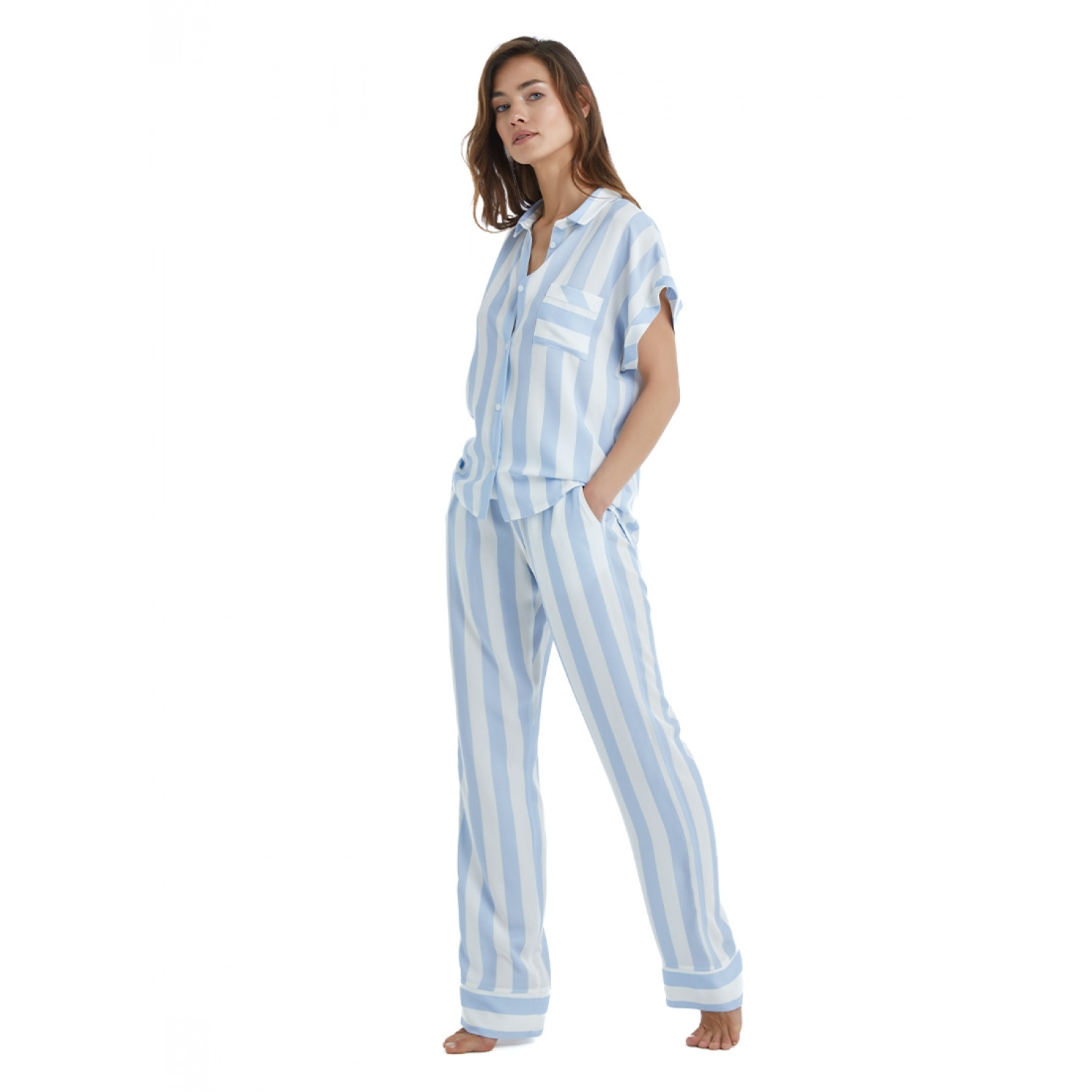 Qadın üçün pijama, mavi cızıqlı, L - 51352